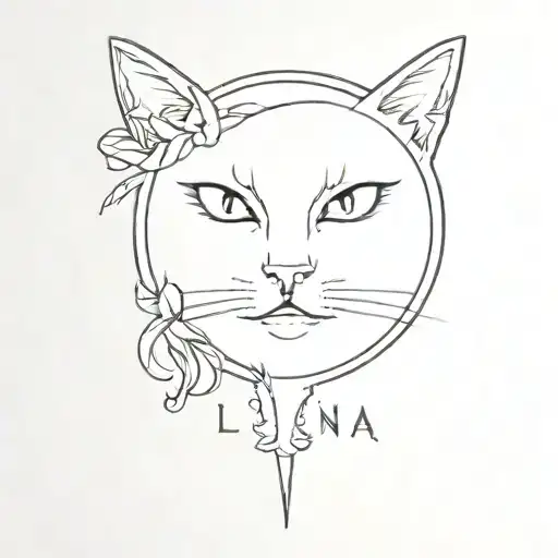 The name luna with a small cat head under it tattoo design idea