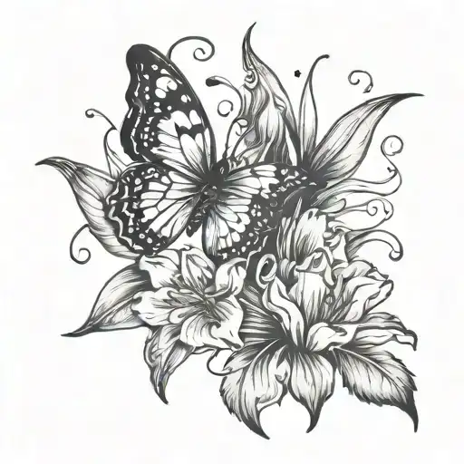 tulip flower and butterfly  tattoo design idea