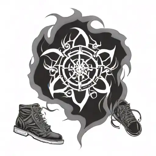 Linkin Park Hybrid Theory logo with feet on fire tattoo design idea