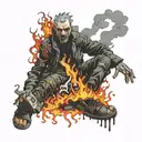 The person from the cover of the music album Hybrid Theory with his feet burned and walking on fire tattoo design idea