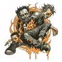 The person from the cover of the music album Hybrid Theory with his feet burned and walking on fire tattoo design idea