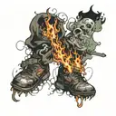 The person from the cover of the music album Hybrid Theory with his feet burned and walking on fire tattoo design idea