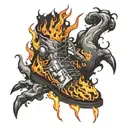 The person from the cover of the music album Hybrid Theory with his feet burned and walking on fire tattoo design idea