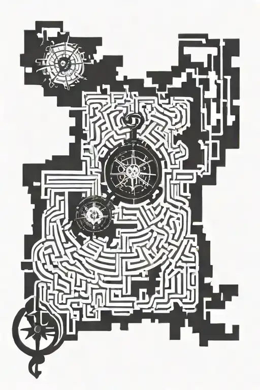 dark and tangled maze with a compass in the middle tattoo design idea