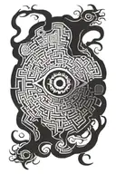 dark and tangled maze with an eye in the middle tattoo design idea