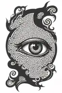 dark and tangled maze with an eye in the middle tattoo design idea