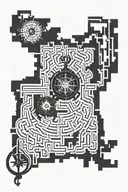 dark and tangled maze with a compass in the middle tattoo design idea