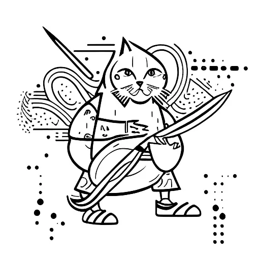 humanoid cook cool cat filleting a fish with a sushiman knife tattoo design idea