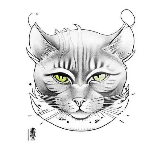 Um gato humanoide cozinheiro filetando um peixe com uma faca de sushiman  tattoo design idea