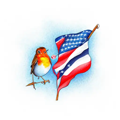 robin with american flag in the backround tattoo design idea