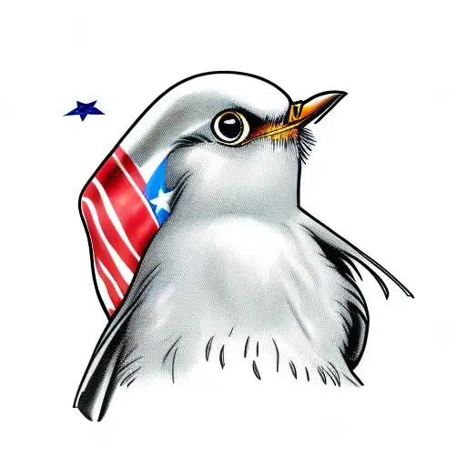 robin with american flag in the backround tattoo design idea