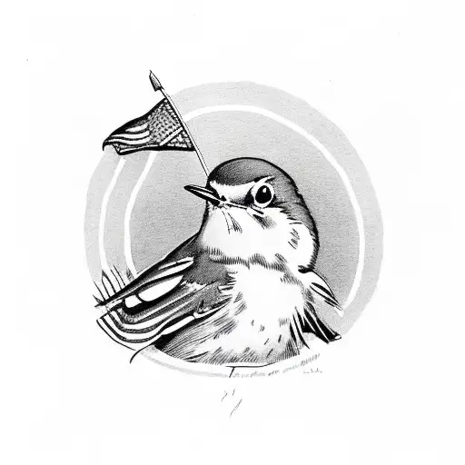 robin with american flag in the backround tattoo design idea