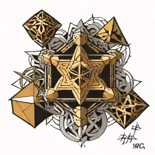metatrons cube with  platonic solids tattoo design idea