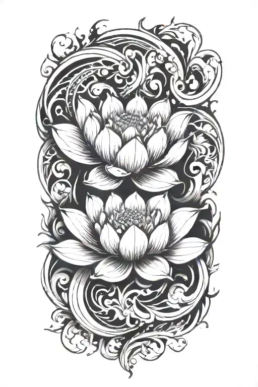 lotus flower fire tattoo design idea