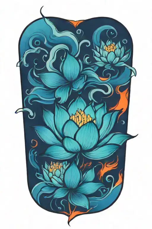lotus flower fire flames tattoo design idea