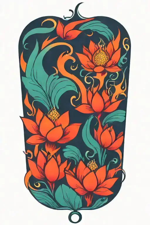 lotus flower fire flames tattoo design idea