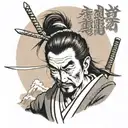Traditional tattoo of Miyamoto Musashi on a mountain in Japan with lotus flower and a quote in Japanese that said think  tattoo design idea