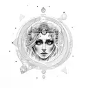 Goddess Hecate surrounded by moonlit forest tattoo design idea