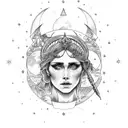 Goddess Hecate surrounded by moonlit forest tattoo design idea