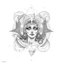 Goddess Hecate surrounded by moonlit forest tattoo design idea