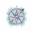 ocean waves with the Three Sisters mountains and a stylized compass tattoo design idea