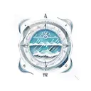 ocean waves with the Three Sisters mountains and a stylized compass tattoo design idea