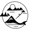 ocean waves with the Three Sisters mountains and a stylized compass tattoo design idea