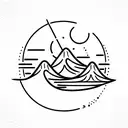 ocean waves with the Three Sisters mountains and a stylized compass tattoo design idea