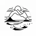 ocean waves with the Three Sisters mountains and a stylized compass tattoo design idea