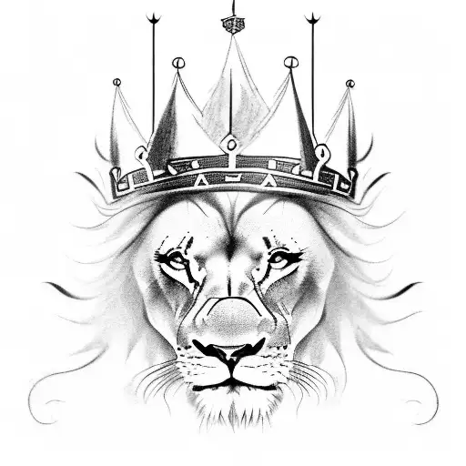Scary Lion with scars on his face and a crown on its head tattoo design idea