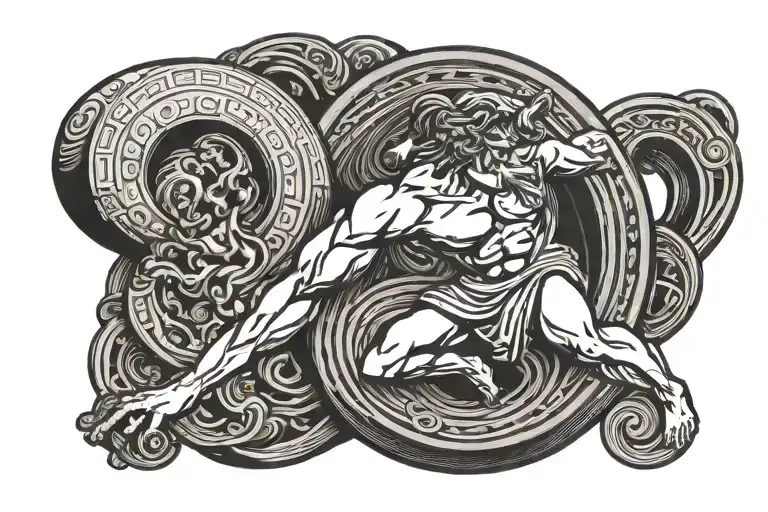 the myth of Sisyphus as a 2 band upper arm. in the style of greek pottery  tattoo design idea
