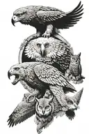 wolf, elephant, owl soaring, eagle  tattoo design idea