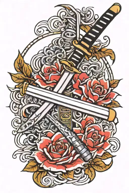 katana self harm scar cover tattoo design idea