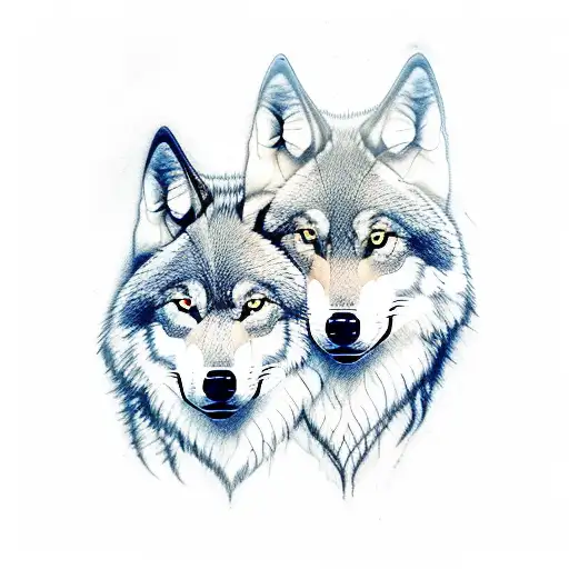 Please create me a drawing for a tattoo of two wolves symbolic of my two deceased brothers. The wolves should radiate pu tattoo design idea