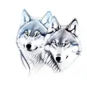 Please create me a drawing for a tattoo of two wolves symbolic of my two deceased brothers. The wolves should radiate pu tattoo design idea