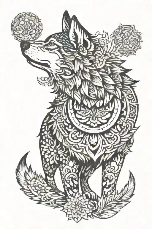 Mandala wolf howling tattoo design idea