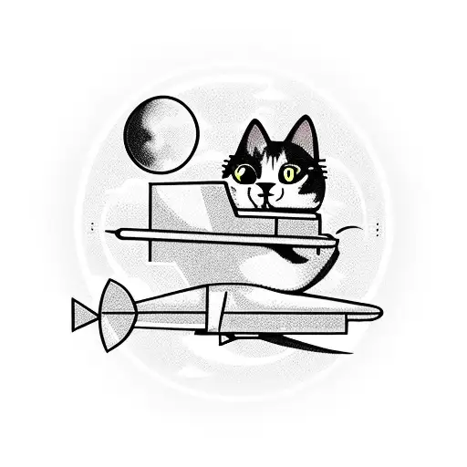 boy with cat flying on top of a plane orbiting Uranus tattoo design idea