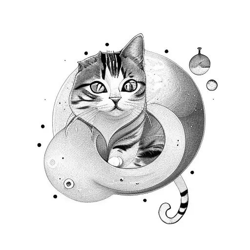 boy + cat + airplane + Uranus tattoo design idea