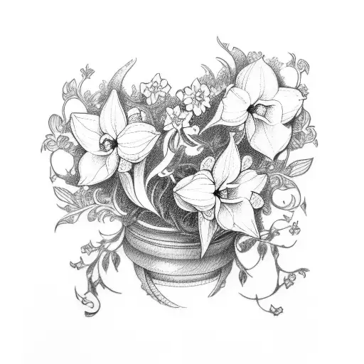 narcissus and larkspur bouquet  tattoo design idea