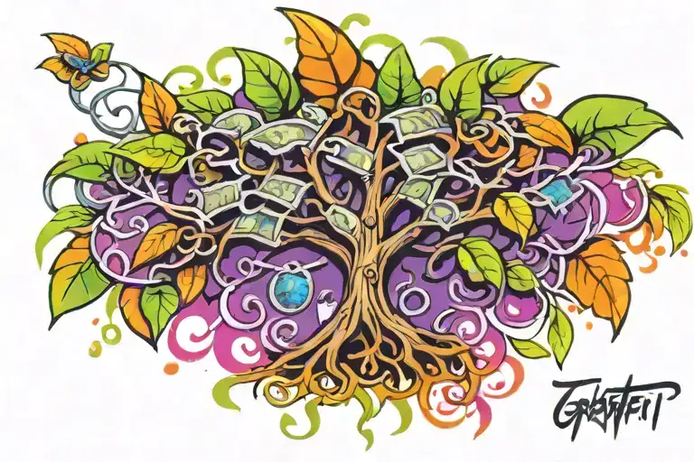 Money tree growing tattoo design idea