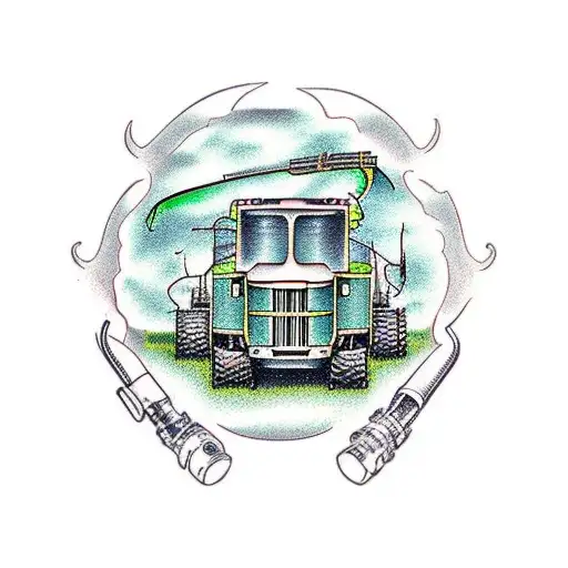 john deere combine on left arm using john deere green tattoo design idea