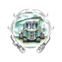 john deere combine on left arm using john deere green tattoo design idea