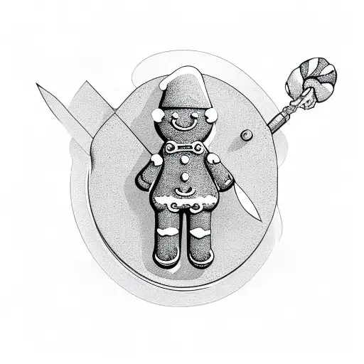 gingerbread man with knife in right hand tattoo design idea
