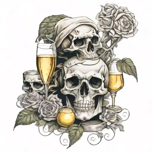 death cousin champagne family tattoo design idea