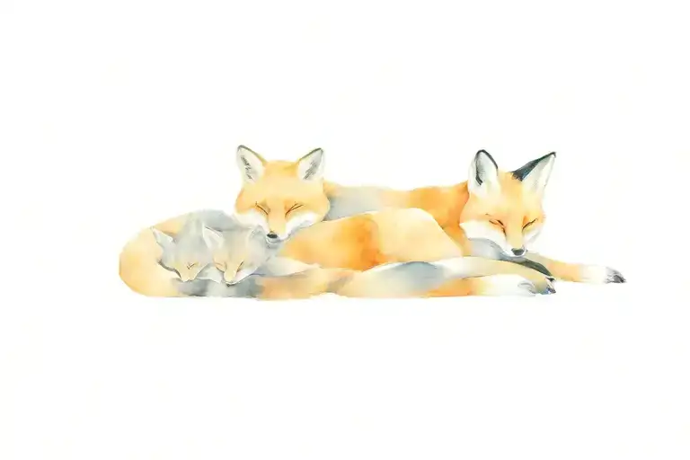momma fox sleeping with her babies playing  tattoo design idea