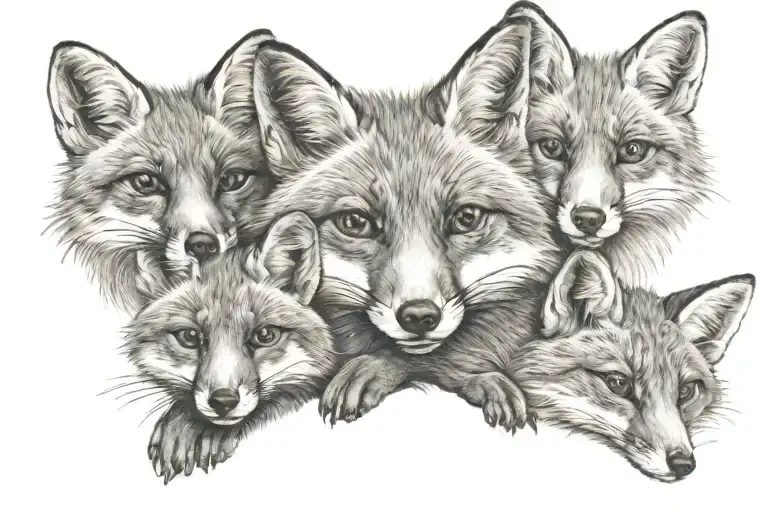 laying down momma fox with two baby foxes playing tattoo design idea