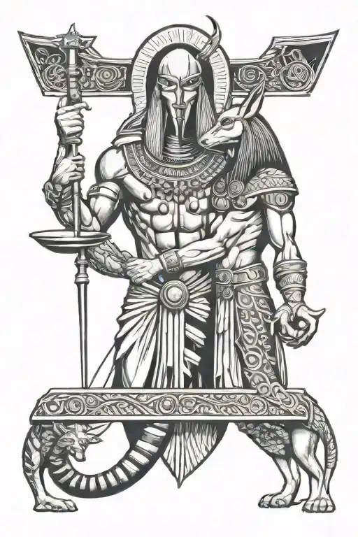 apophis and Anubis holding a scale tattoo design idea