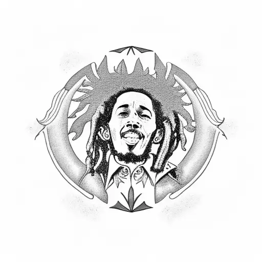 bob Marley sleeve underarm in black and grey with Whitney doves and a heart with sunrays  tattoo design idea