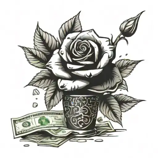 17roses with a pile of money tree growing tattoo design idea