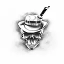 A skull wearing a programmer's hat and smoking a cigarette tattoo design idea
